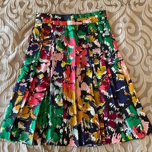EUC J.Crew Pleated Flare Midi Silk Skirt in Brushstroke